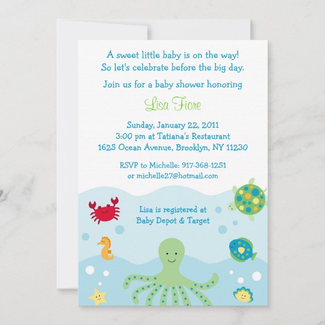 Invitaciones de Baby Shower del océano de la (Anverso)