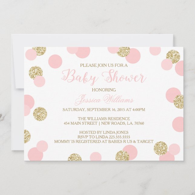 Invitaciones de Baby Shower del purpurina del rosa (Anverso)