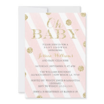 Invitaciones de Baby Shower del rosa y del oro de