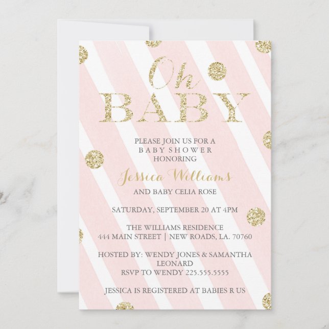Invitaciones de Baby Shower del rosa y del oro de (Anverso)