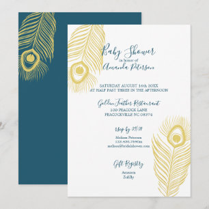 Invitaciones de Baby Shower Elegante Pavo Real Dor