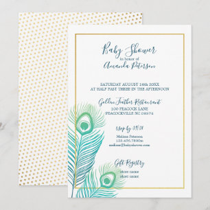 Invitaciones de baby shower Elegante Pavo Real Dor