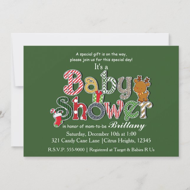 Invitaciones de Baby Shower festivas de Navidad (Anverso)