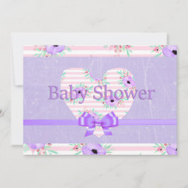 Invitaciones de baby shower florales púrpura para 
