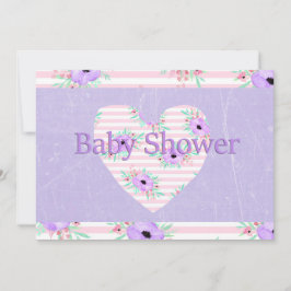 Invitaciones de baby shower florales púrpura para 
