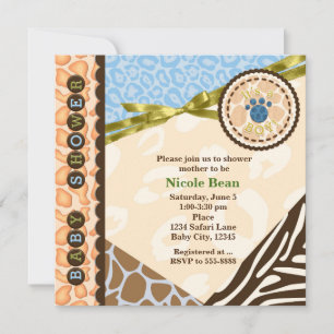 Invitaciones de Baby Shower Niños Tema Safari Azul