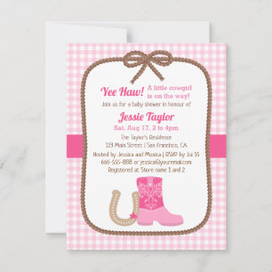 Invitaciones de baby shower occidentales rosadas