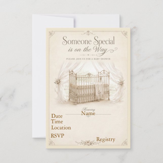 Invitaciones de Baby Shower para Cuna Vintage (Anverso)