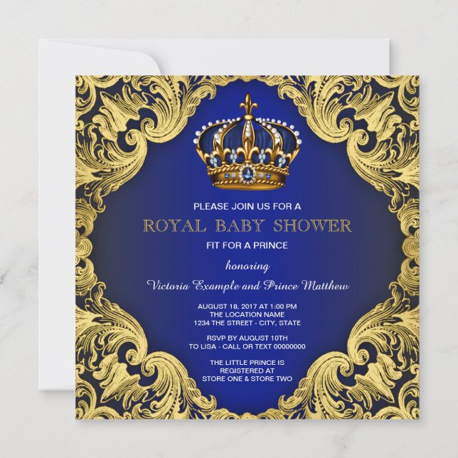 Invitaciones de Baby Shower para Príncipe Elegante (Reverso)
