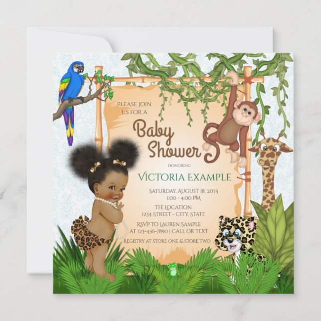 Invitaciones de Baby Shower Safari Niña (Anverso)