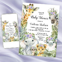 Invitaciones de Baby Shower Safari Niña Floral Púr
