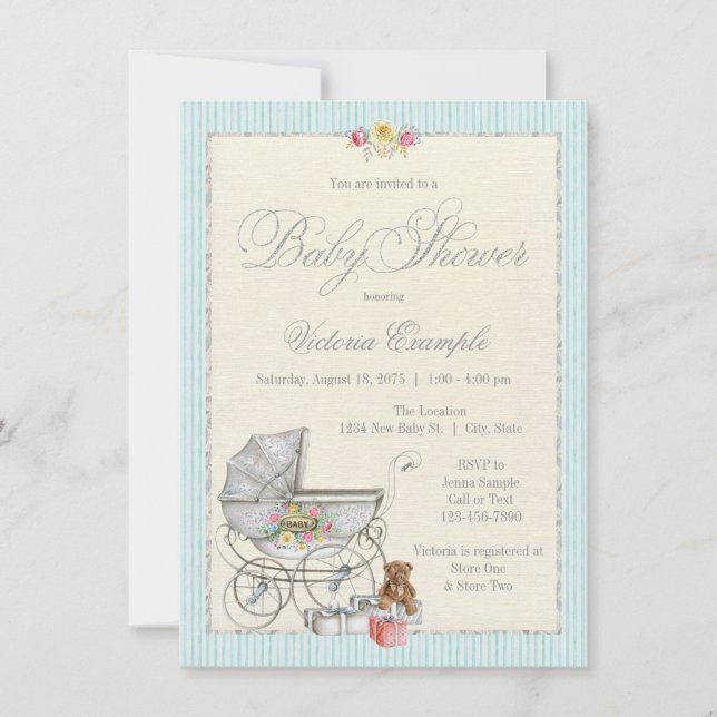 Invitaciones de Baby Shower Vintage Shabby Chic pa (Anverso)