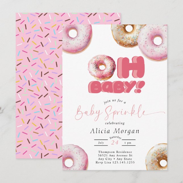 Invitaciones de Baby Sprinkle | Donut | Sprinkle R (Anverso / Reverso)