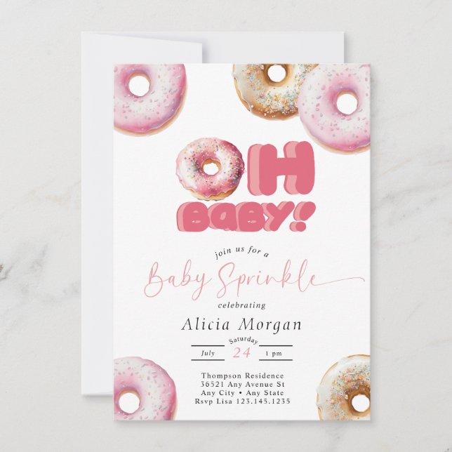 Invitaciones de Baby Sprinkle | Donut | Sprinkle R (Anverso)