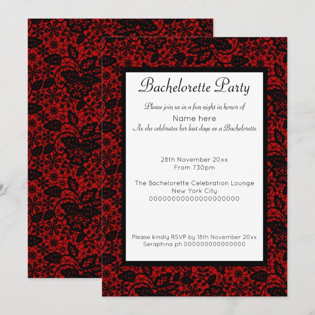 INVITACIONES DE BACHELORETTE DE VINTAJE DE LACE NE (Anverso / Reverso)
