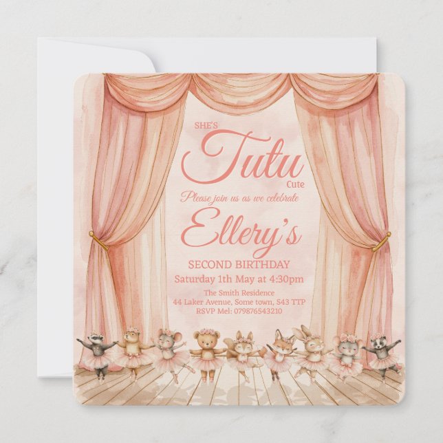🎂 Invitaciones de Bailarina del Bosque en Acuarel (Anverso)
