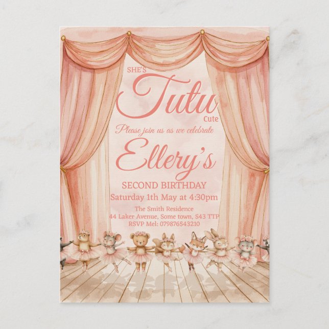 Invitaciones de Bailarina del Bosque en Acuarela (Anverso)