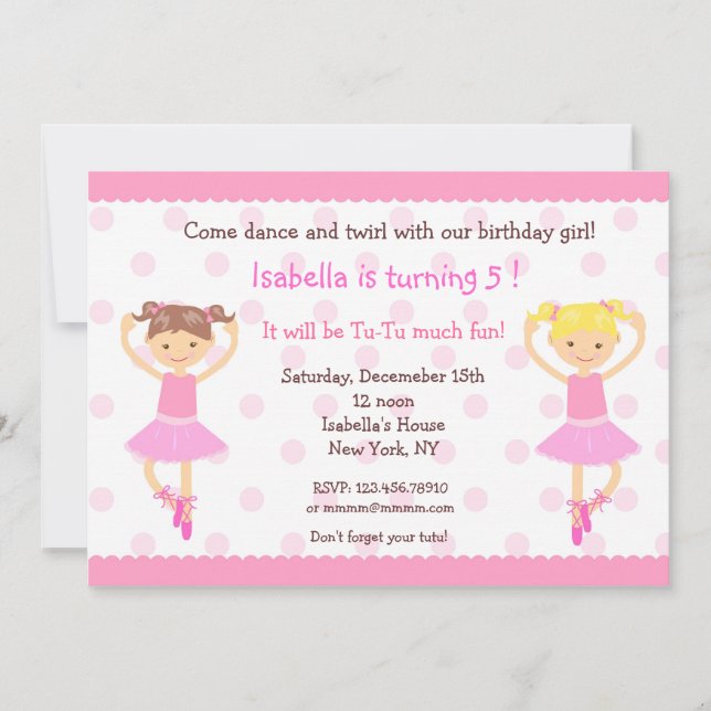 Invitaciones de Ballet Ballerina Dance BIrthday (Anverso)