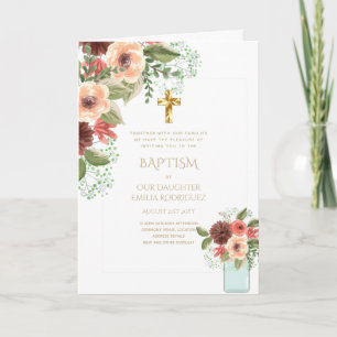Invitaciones de BAPTISMO floral de 4 páginas - Pro