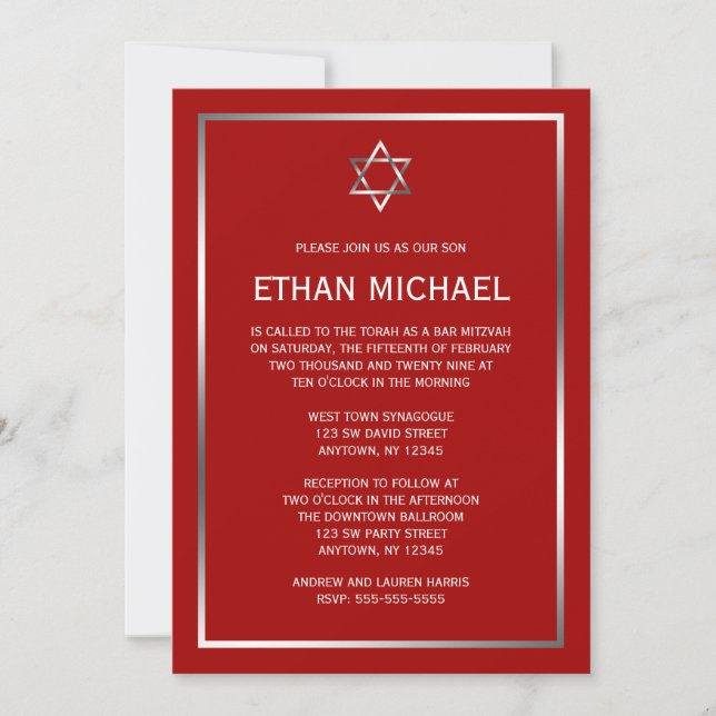 Invitaciones de Bar Mitzvah de Estrella de David d (Anverso)