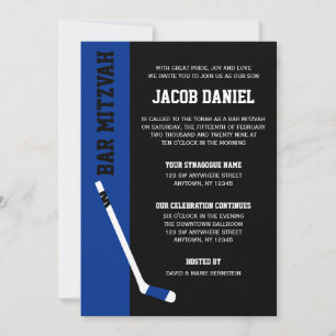 Invitaciones de Bar Mitzvah de Hockey Azul Negro