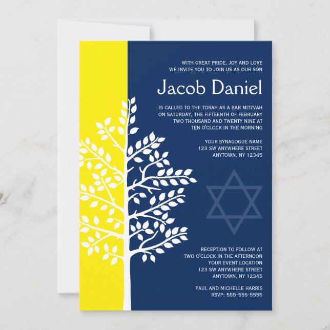 Invitaciones de Bar Mitzvah del Árbol de la Vida A (Anverso)