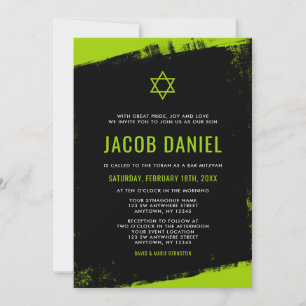 Invitaciones de Bar Mitzvah Grunge Lima Verde Negr