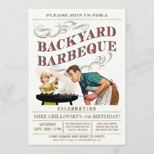 Invitaciones de barbacoa de patio trasero   Vintag