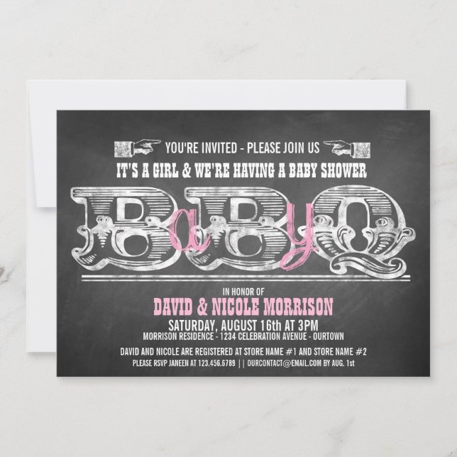 Invitaciones de barbacoa para Baby Shower de niña (Anverso)