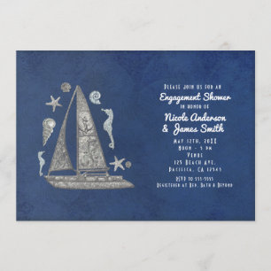 Invitaciones de barco de plata náutico y cosas de 
