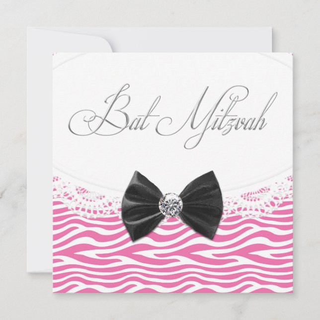 Invitaciones de Bat Mitzvah de Cebra Rosa (Anverso)