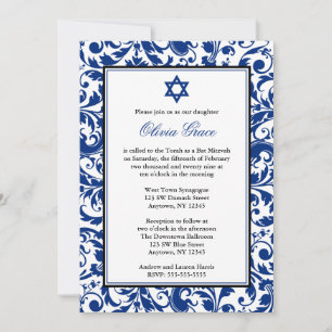Invitaciones de Bat Mitzvah de Damasco Remolino Az