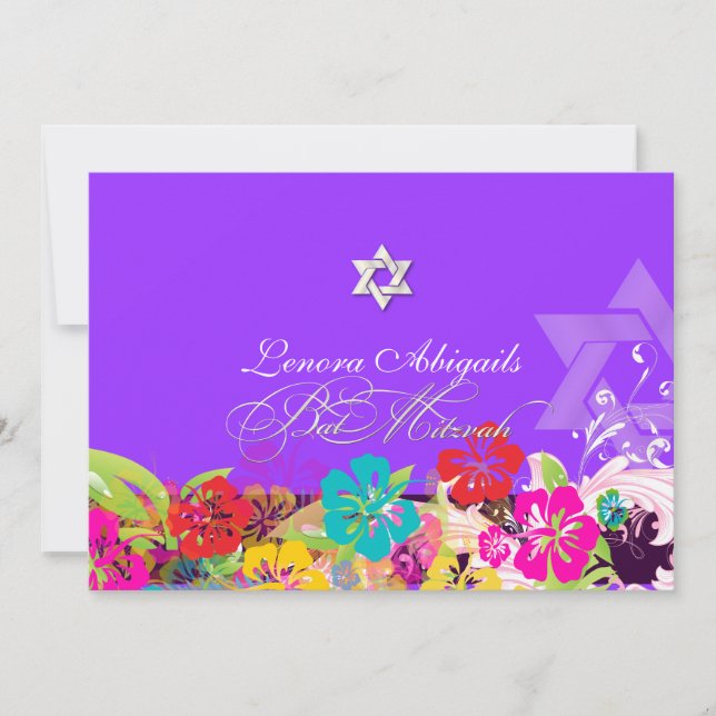 invitaciones de Bat Mitzvah de PixDezines hibisco/ (Anverso)