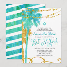 Invitaciones de Bat Mitzvah de Playa con Acuarela 