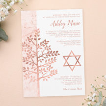 Invitaciones de Bat Mitzvah de Rosa Oro Árbol de l