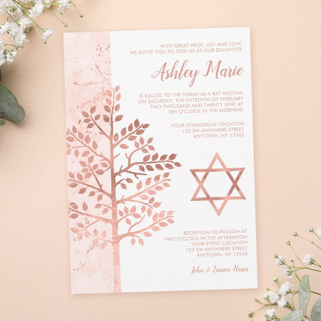 Invitaciones de Bat Mitzvah de Rosa Oro Árbol de l (Subido por el creador)
