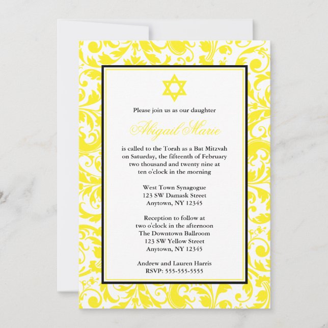 Invitaciones de Bat Mitzvah de Swirl Damask (Anverso)