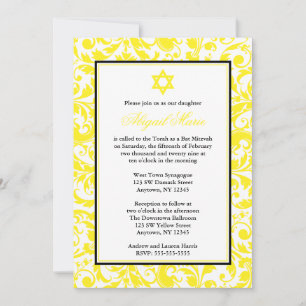 Invitaciones de Bat Mitzvah de Swirl Damask
