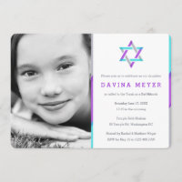 Invitaciones de Bat Mitzvah | Púrpura + Verde azul