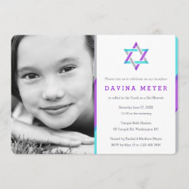 Invitaciones de Bat Mitzvah | Púrpura + Verde azul