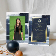 Invitaciones de Bat Mitzvah reales abstractas azul