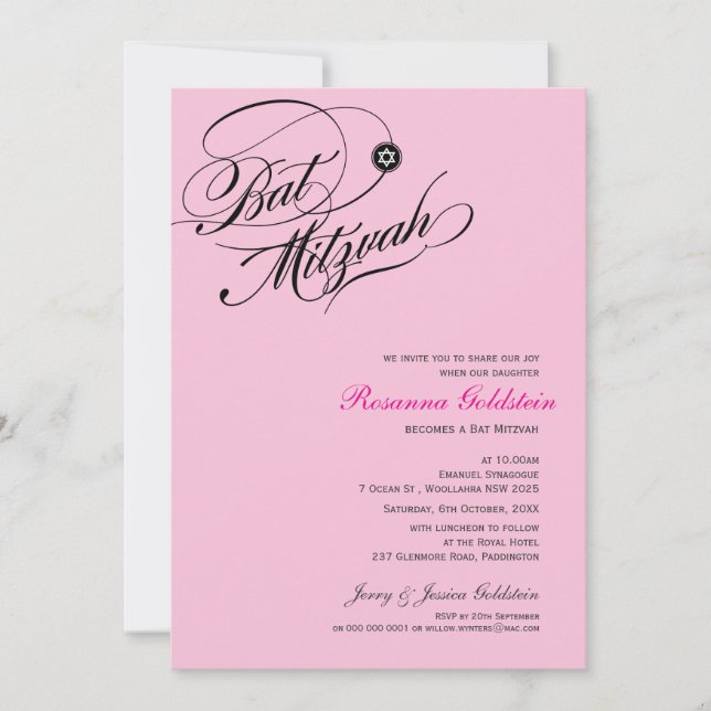 INVITACIONES DE BAT MITZVAH :: typoflourig 2 (Anverso)