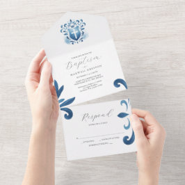 Invitaciones de bautismo con tarjetas RSVP con rue