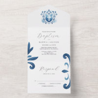 Invitaciones de bautismo con tarjetas RSVP con rue