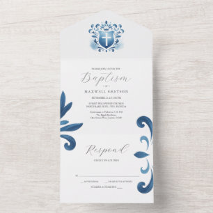 Invitaciones de bautismo con tarjetas RSVP con rue