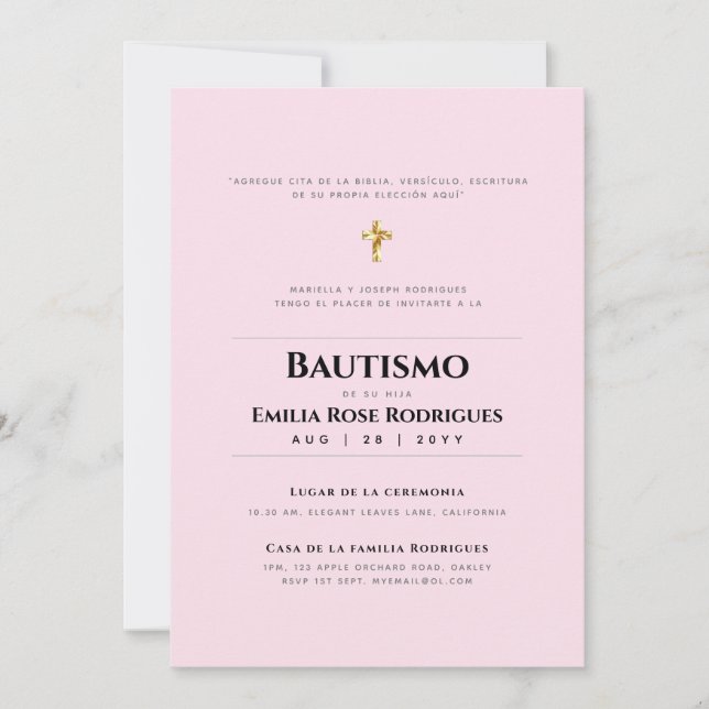 Invitaciones de Bautismo Español Católico Moderno (Anverso)