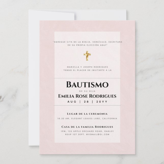 Invitaciones de Bautismo Español Católico Moderno (Anverso)