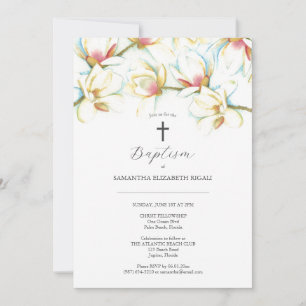Invitaciones de Bautizo Acuarela Flores de Magnoli