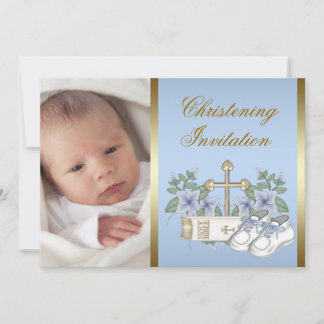 Invitaciones de bautizo con foto de bebé niño en a