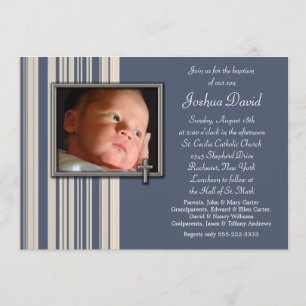 Invitaciones de Bautizo con Foto de Niño de Rayas